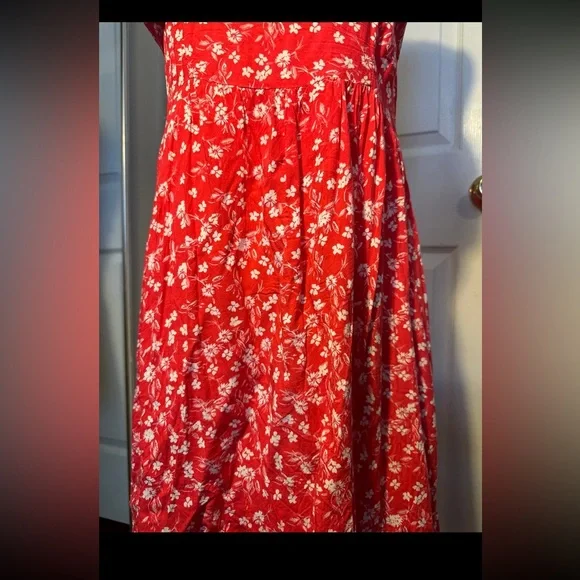 Skinny strap red floral summer dress - Picture 3 of 4